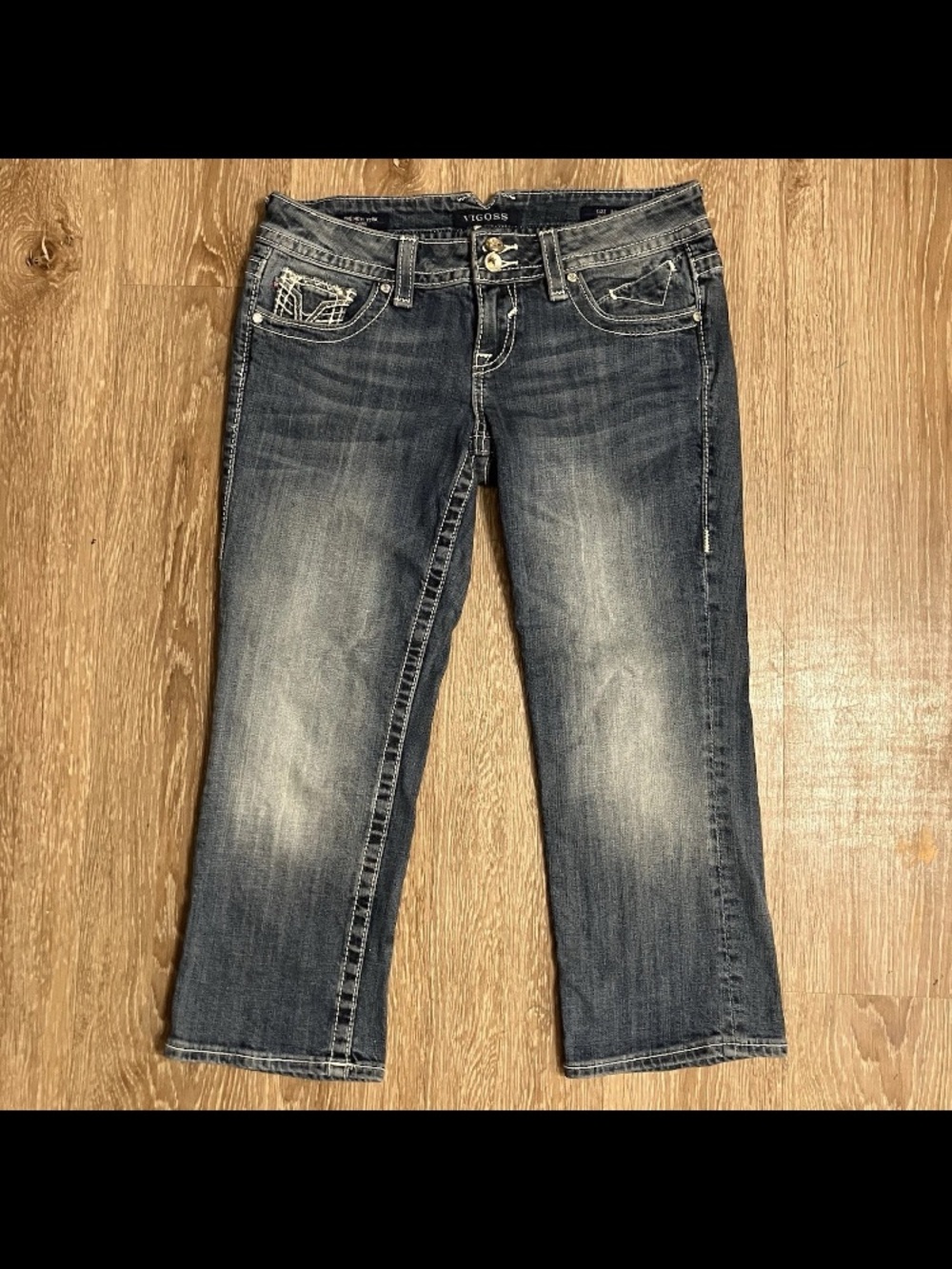 VIGOSS The New York Capri Embroidered Jeans Bling Sz 3/4 Rhinestones